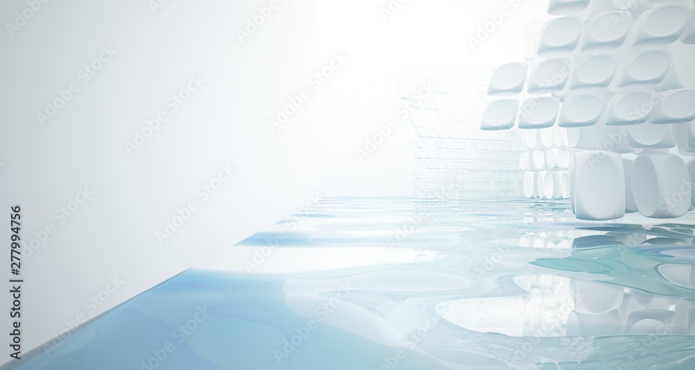 Obraz premium White smooth abstract architectural background with water. 3D illustration and rendering