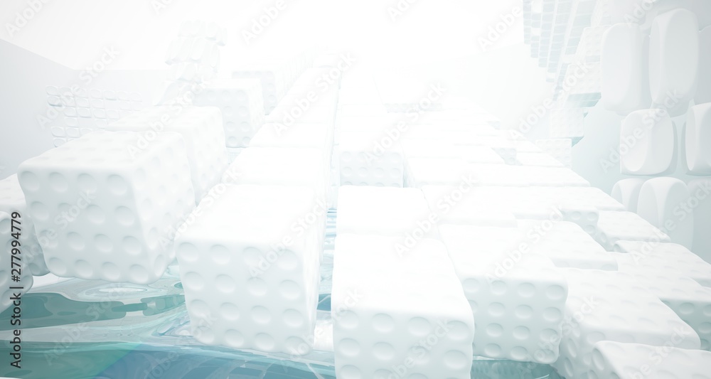 White smooth abstract architectural background with water. 3D illustration and rendering White smooth abstract architectural background with water. 3D illustration and rendering