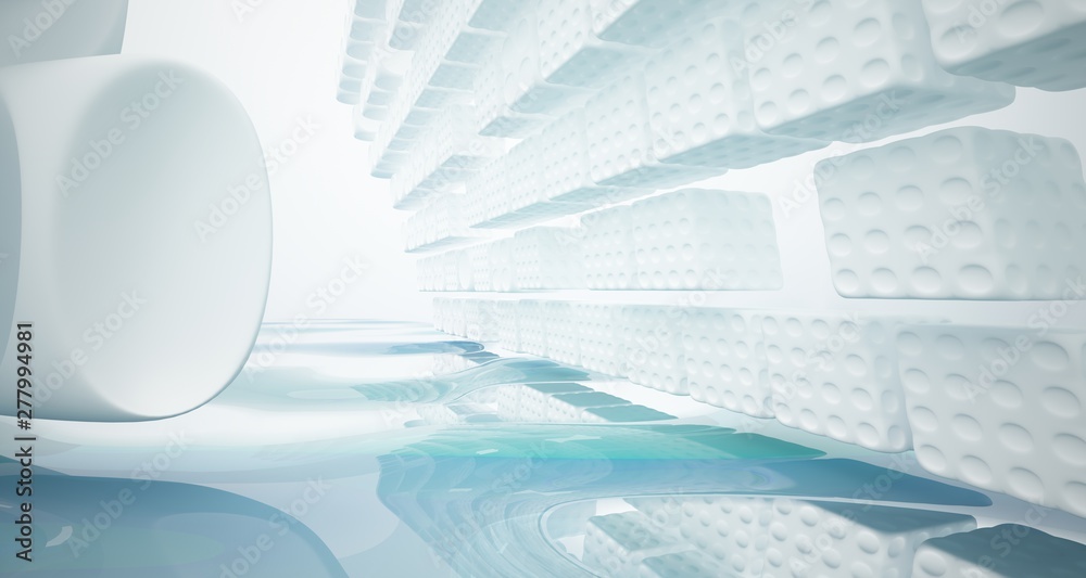 Fototapeta premium White smooth abstract architectural background with water. 3D illustration and rendering