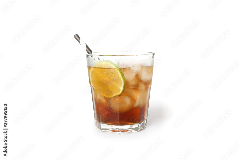Glass of cold cola with lime isolated on white background Glass of cold cola with lime isolated on white background