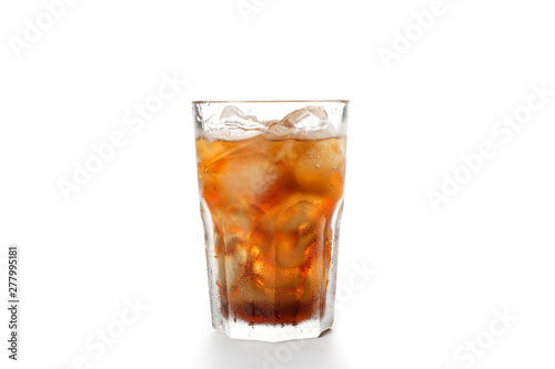 Glass of cold cola isolated on white background