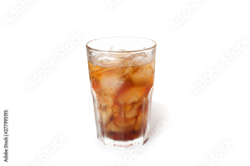 Glass of cold cola isolated on white background