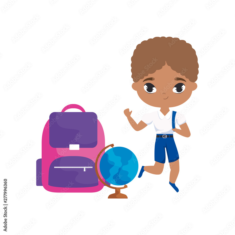 little student boy afro with supplies school little student boy afro with supplies school