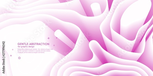 Fototapeta Naklejka Na Ścianę i Meble -  Gently pink abstract background with 3d wave elements. Template design trendy banner with geometry labyrinth. Flyer for science biology. Layout wallpaper with gradient shape. Vector