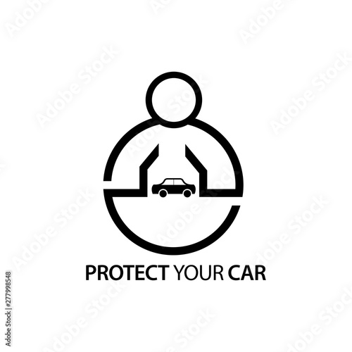 People with car icon. Concept of protect your car.