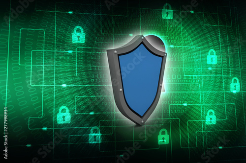 3d illustration Security concept - shield on digital code background © deepagopi2011