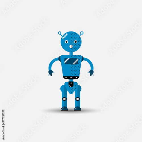 Funny vector robot icon in flat style isolated on grey background. Cute flat Vector illustration of Chatbot icon, vintage friendly AI robot. Customer support service chat bot. Cute cartoon robot icon