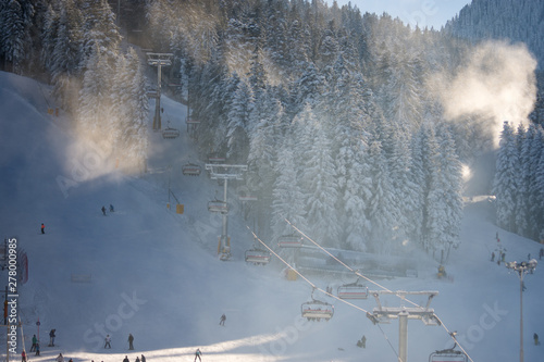 Ski elevator in a winter ski resort