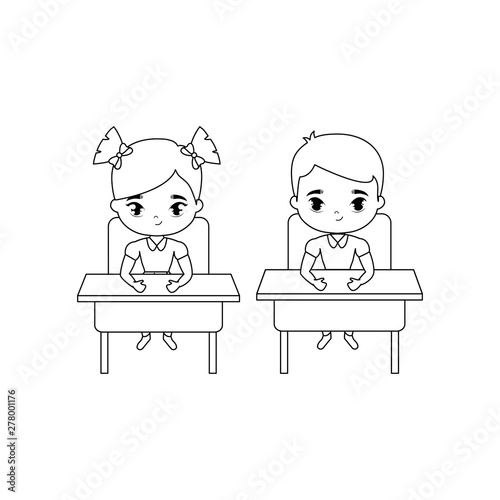 little students seated in school desks © djvstock