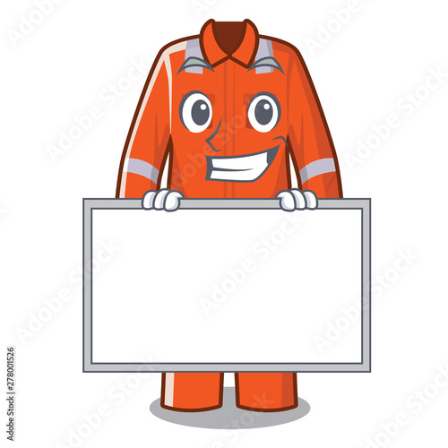 Grinning with board working overalls in the cartoon shape
