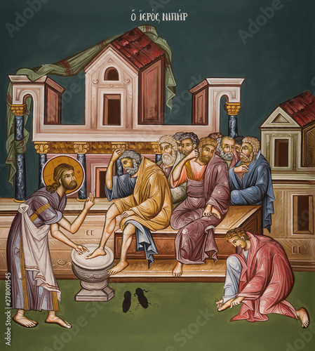 Fotografie Jesus washes feet to his disciples