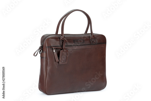 Male fashion leather handbag isolated on white background