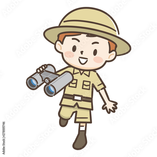 双眼鏡を持った冒険家の男の子