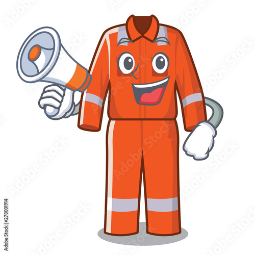 With megaphone working overalls in the cartoon shape