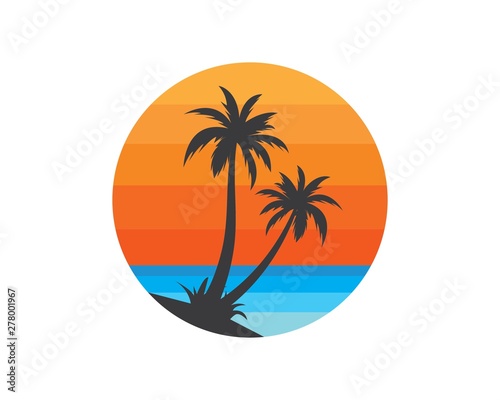 Palm tree icon of summer and travel logo vector illustration