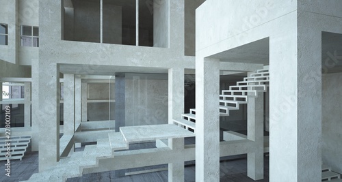 Abstract architectural brown and beige concrete interior of a minimalist house with white background . 3D illustration and rendering