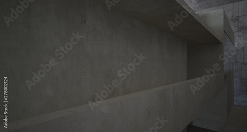 Abstract architectural brown and beige concrete interior of a minimalist house with white background . 3D illustration and rendering