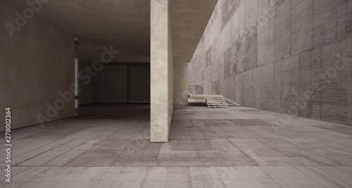 Abstract architectural brown and beige concrete interior of a minimalist house with white background . 3D illustration and rendering