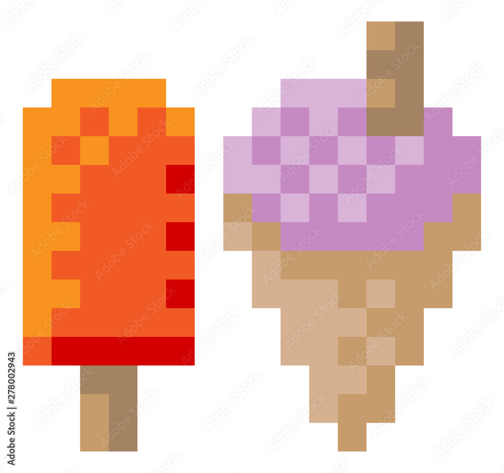 Fototapeta premium Ice cream or frozen yogurt and lolly icon in a pixel 8 bit video game art style