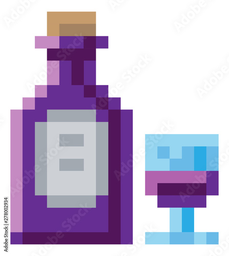 Wine bottle and glass 8 bit...