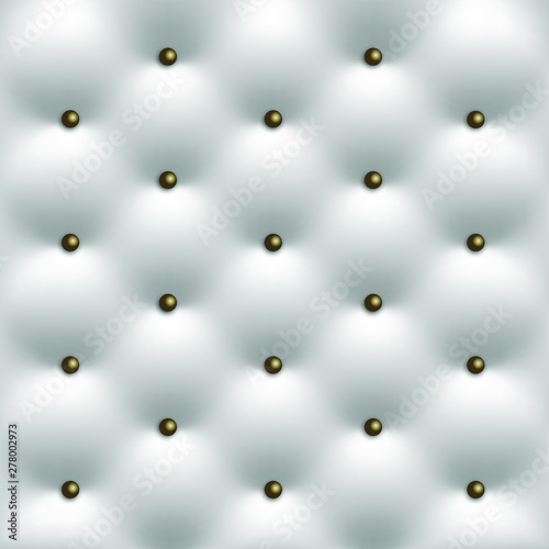 Decorative Upholstery Soft Gloss Quilted Background. White leather vintage luxury texture with buttons 