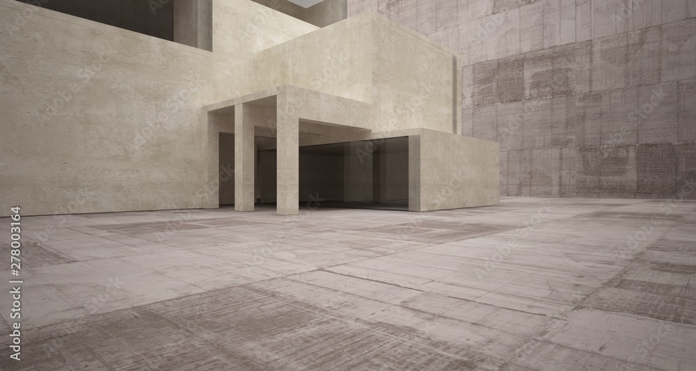 Abstract architectural brown and beige concrete interior of a minimalist house with white background . 3D illustration and rendering Abstract architectural brown and beige concrete interior of a minimalist house with white background . 3D illustration and rendering