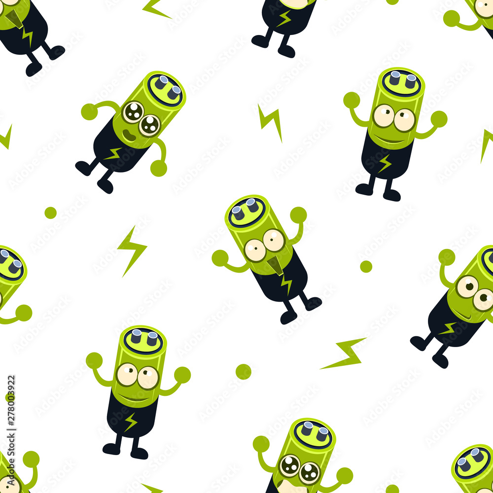 Cute Battery Character Seamless Pattern Childish Style Design Element Can Be Used For Fabric Wallpaper Packaging Vector Illustration Stock Vector Adobe Stock
