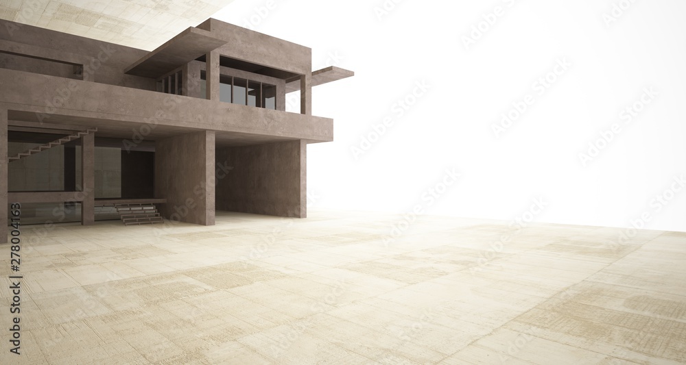Abstract architectural brown and beige concrete interior of a minimalist house with white background . 3D illustration and rendering. Abstract architectural brown and beige concrete interior of a minimalist house with white background . 3D illustration and rendering.