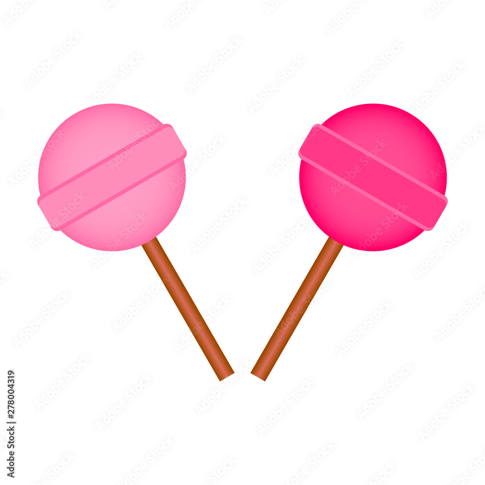 Candy, food. Sweet snack, eat dessert. 2 sweet lollipops in colors. Vector illustration.