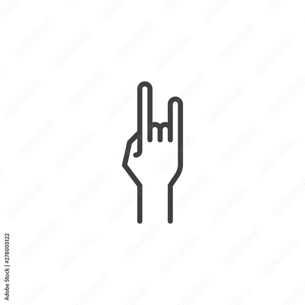 Rock and Roll hand line icon. linear style sign for mobile concept and web design. Rock hand gesture outline vector icon. Symbol, logo illustration. Vector graphics