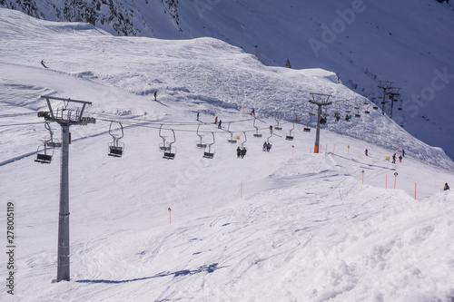 bavarian alps mountain top in winter lift and ski slope © Horner