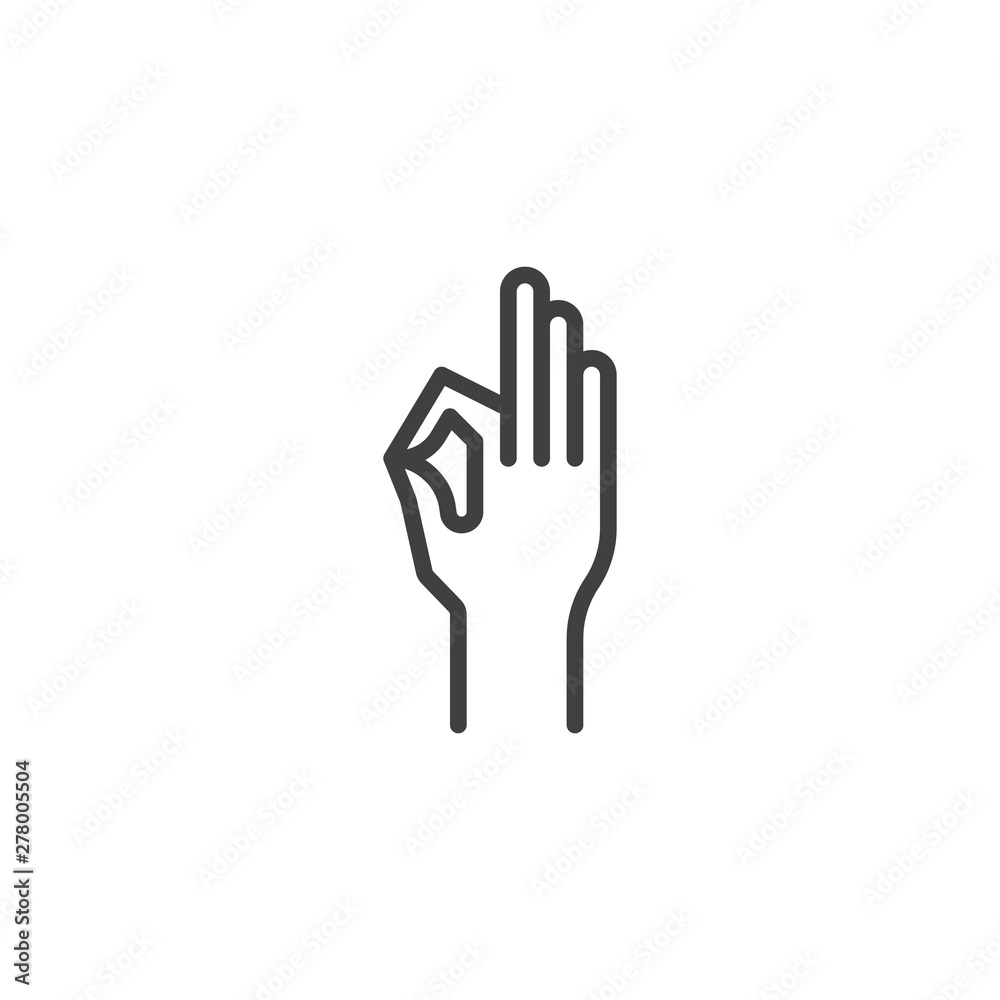 ok hand gesture line icon. linear style sign for mobile concept and web design. okay hand sign outline vector icon. Symbol, logo illustration. Vector graphics ok hand gesture line icon. linear style sign for mobile concept and web design. okay hand sign outline vector icon. Symbol, logo illustration. Vector graphics