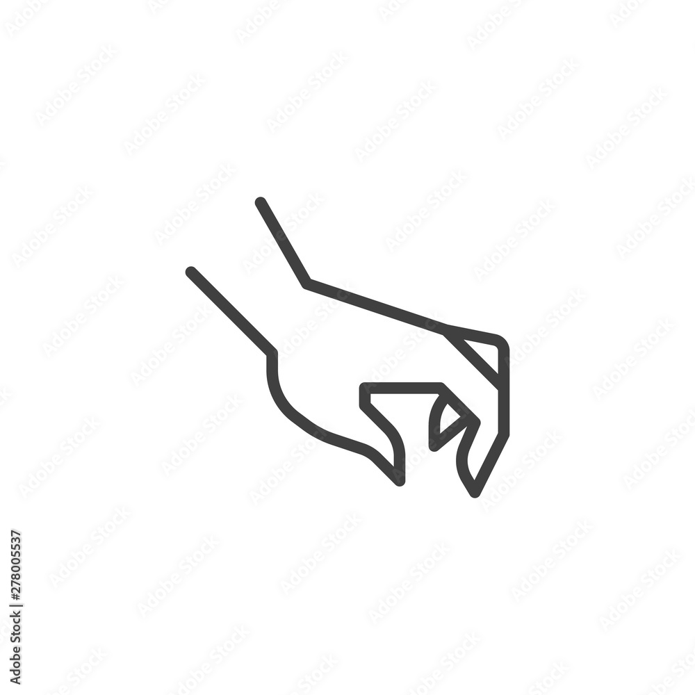 Picking hand gesture line icon. linear style sign for mobile concept and web design. Take an something hand outline vector icon. Symbol, logo illustration. Vector graphics