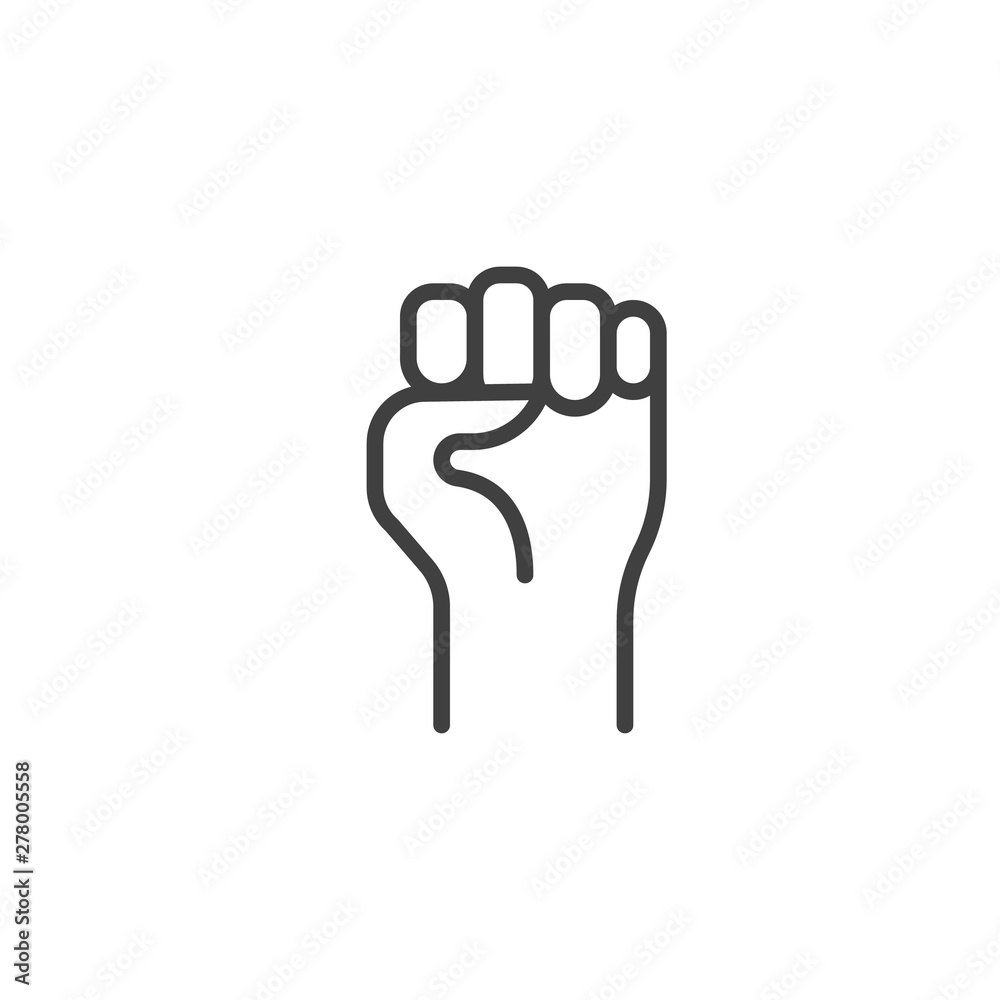 Fist hand up gesture line icon. linear style sign for mobile concept and web design. Fist raised up outline vector icon. Revolution symbol, logo illustration. Vector graphics Fist hand up gesture line icon. linear style sign for mobile concept and web design. Fist raised up outline vector icon. Revolution symbol, logo illustration. Vector graphics