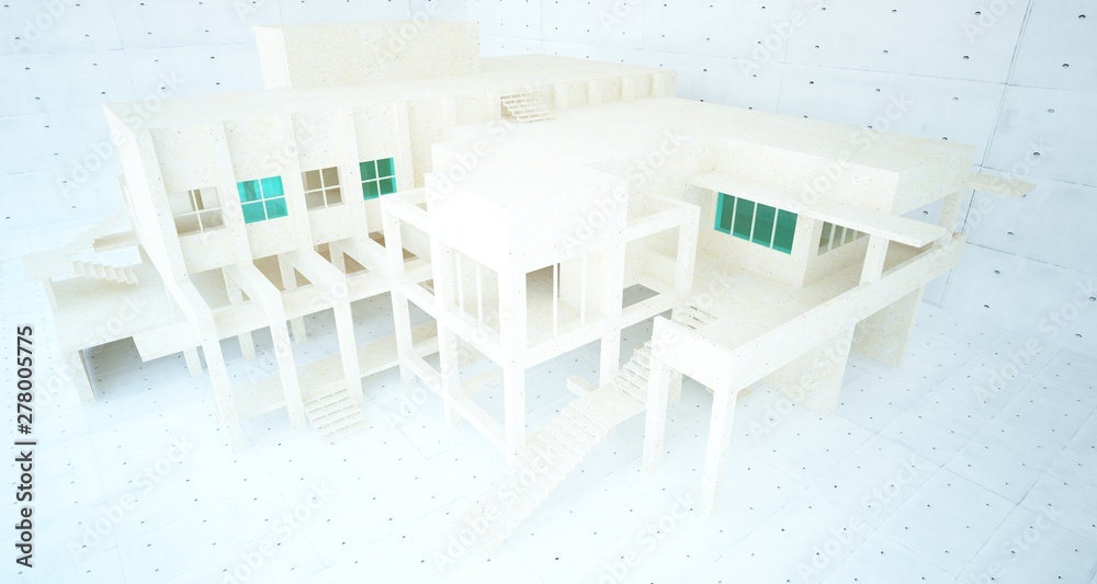 Fototapeta premium Abstract architectural concrete and glass interior of a house.