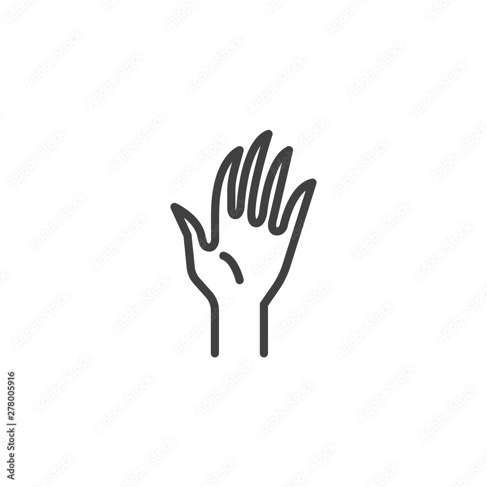 Waving hand gesture line icon. linear style sign for mobile concept and web design. Hello or goodbye hand sign outline vector icon. Symbol, logo illustration. Vector graphics