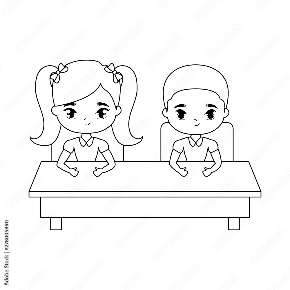 little students seated in school desk