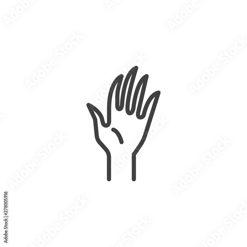 Waving hand gesture line icon. linear style sign for mobile concept and web design. Hello or goodbye hand sign outline vector icon. Symbol  logo illustration. Vector graphics