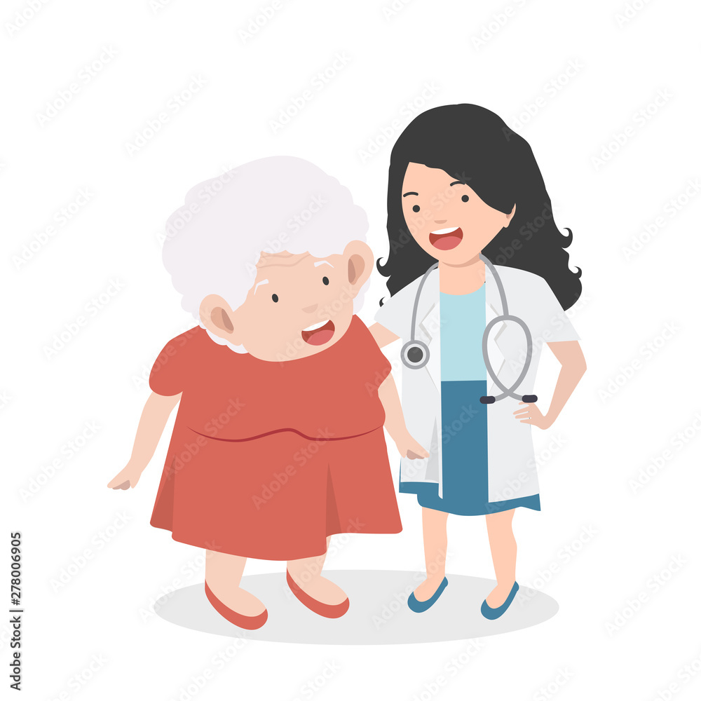 Woman Doctor taking care of patient old woman