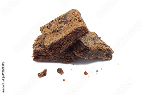 Pile of brownie isolated on white background.