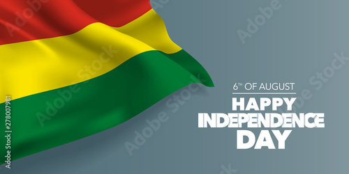 Bolivia happy independence day greeting card, banner with template text vector illustration