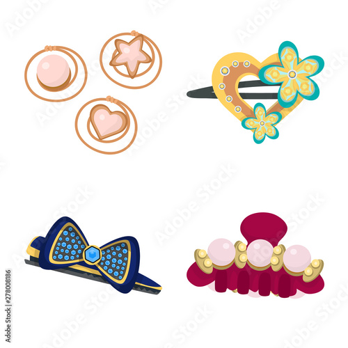Isolated object of barrette and hair logo. Set of barrette and accessories stock vector illustration.