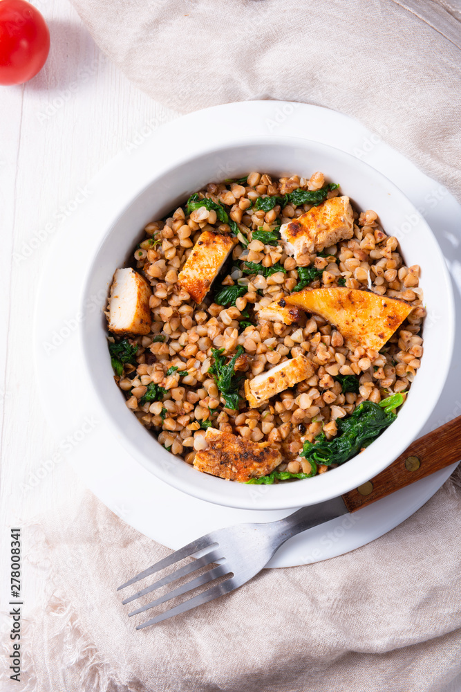 Kaszotto- polish food from buckwheat with grilled chicken Kaszotto- polish food from buckwheat with grilled chicken