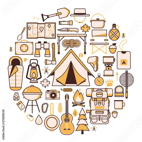 Camping and Hiking Wanderlust Icons Print Template