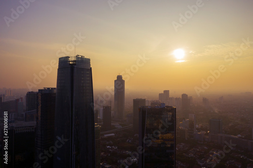 Silhouette of skyscrapers and dense residential