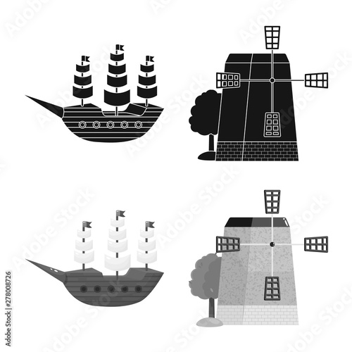 Vector design of and historic sign. Set of and country vector icon for stock.