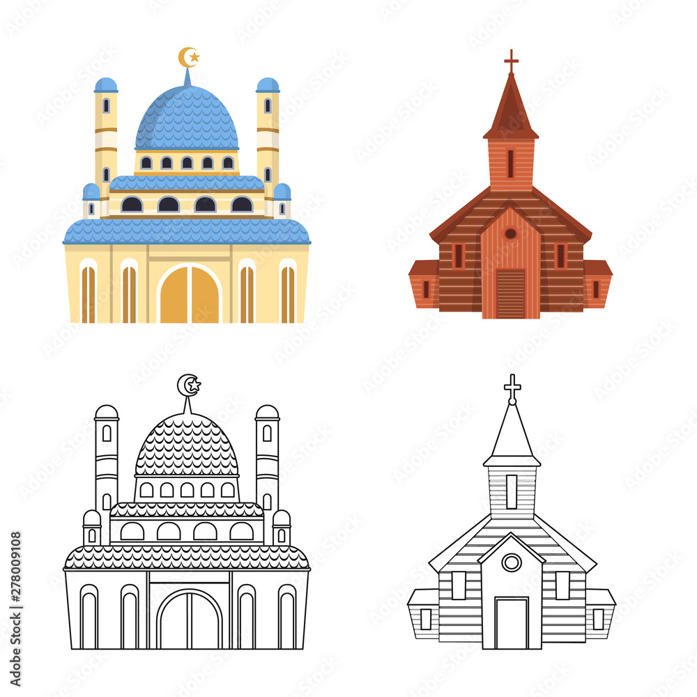 Isolated object of cult and temple icon. Set of cult and parish stock vector illustration.