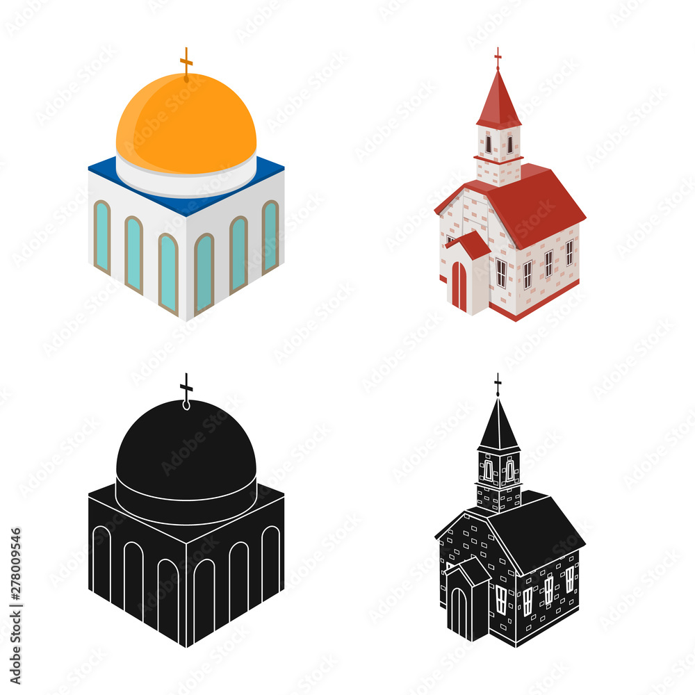Vector design of temple and historic symbol. Collection of temple and faith vector icon for stock.