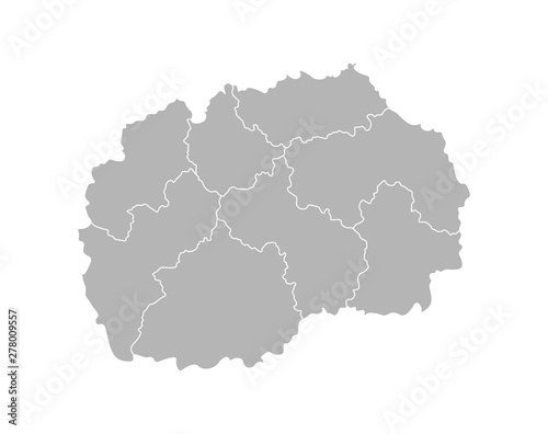 Vector isolated illustration of simplified administrative map of North Macedonia   . Borders of the provinces  regions . Grey silhouettes. White outline