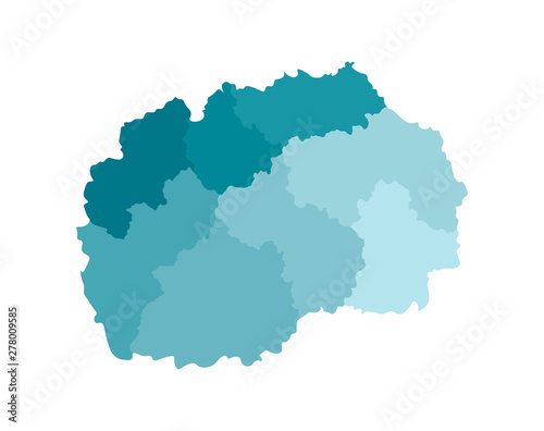 Vector isolated illustration of simplified administrative map of North Macedonia   . Borders of the regions. Colorful blue khaki silhouettes